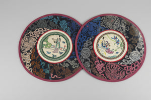Five Vintage Chinese hand Embroidered Satin Silk Round Mats 19cm diameter