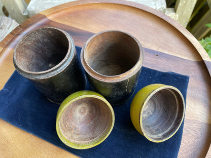 Wooden storage vessels from Jodhpur, India 15cm tall