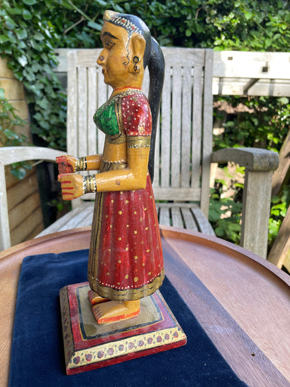 Original antique Wooden Indian Goddess Gangaur idol figure 26cm tall