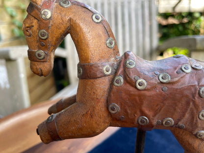 Original Vintage Wooden mounted Indian horse figure 17cm tall