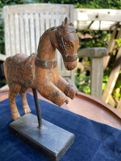 Original Vintage Wooden mounted Indian horse figure 17cm tall