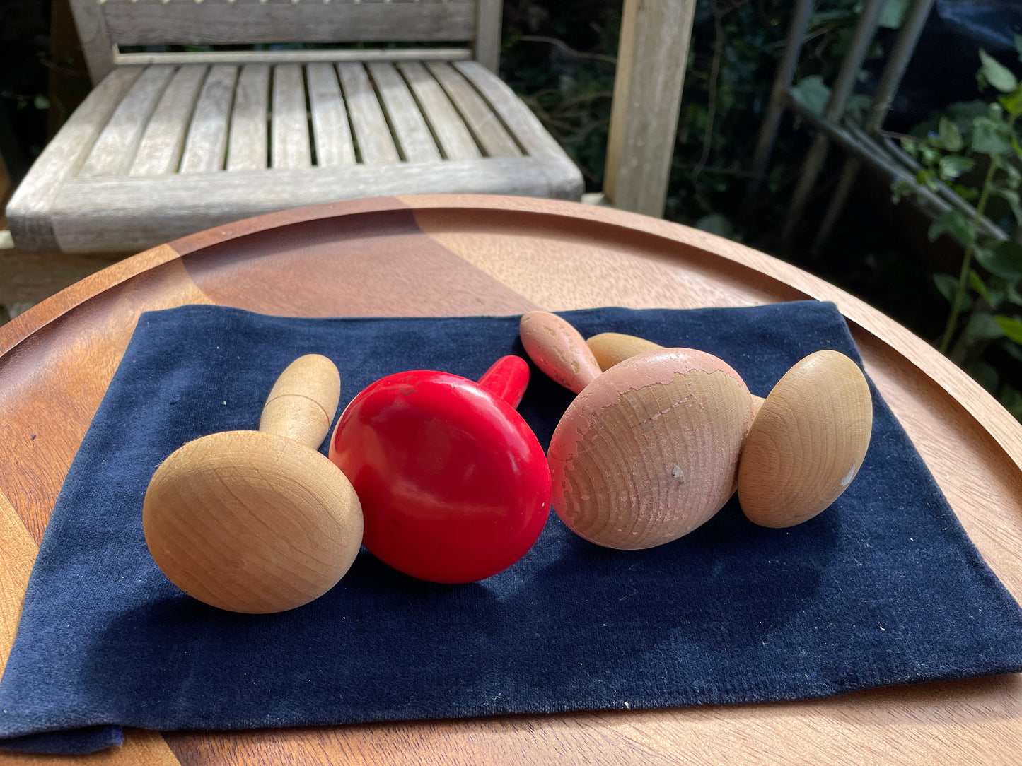 Three Vintage hand turned wooden sewing darning mushrooms 1930s / 1940s one plastic