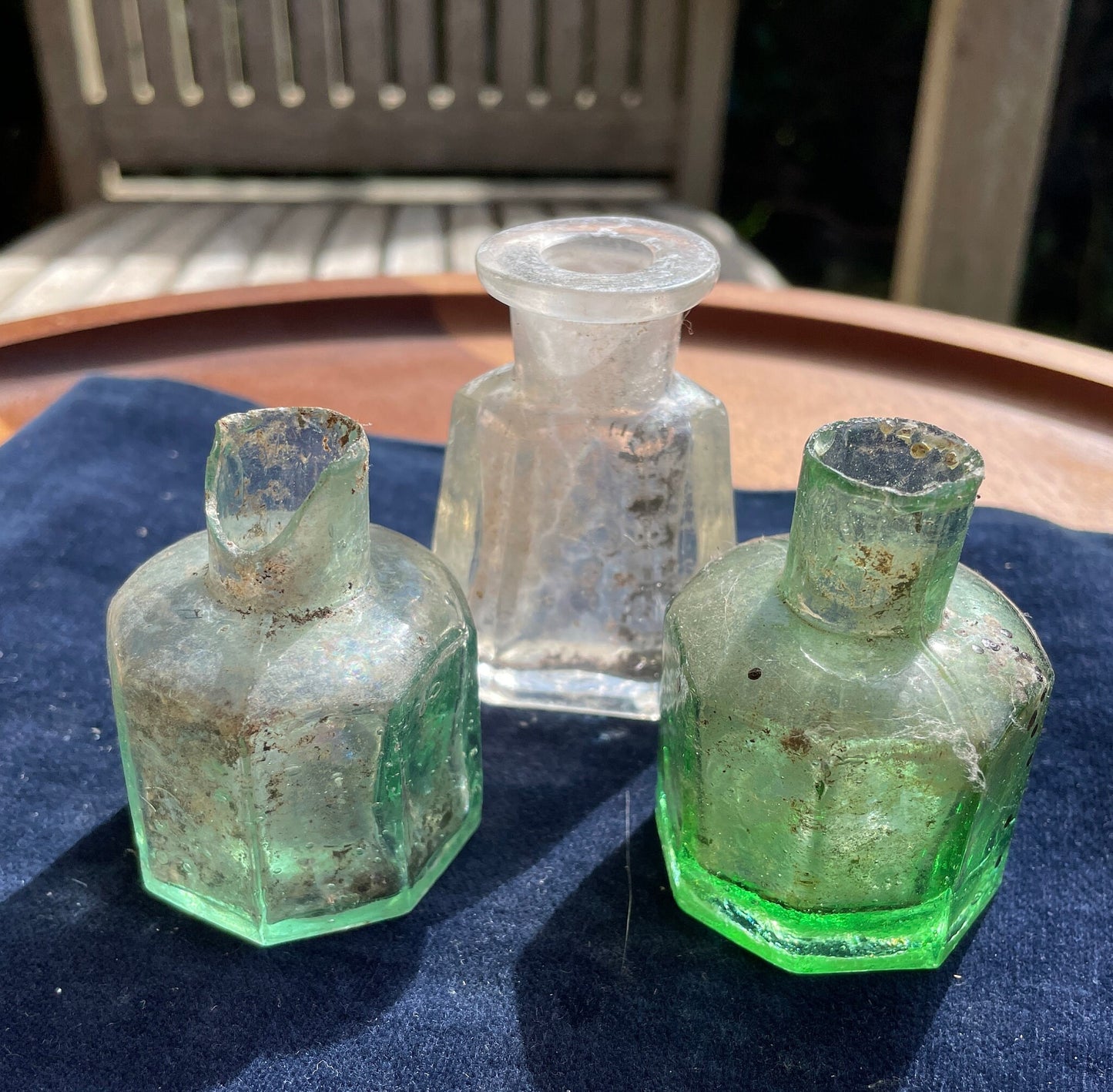 Three Antique Victorian glass ink wells