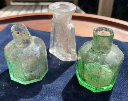 Three Antique Victorian glass ink wells