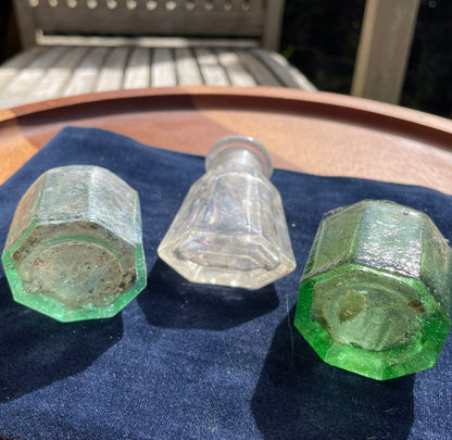 Three Antique Victorian glass ink wells