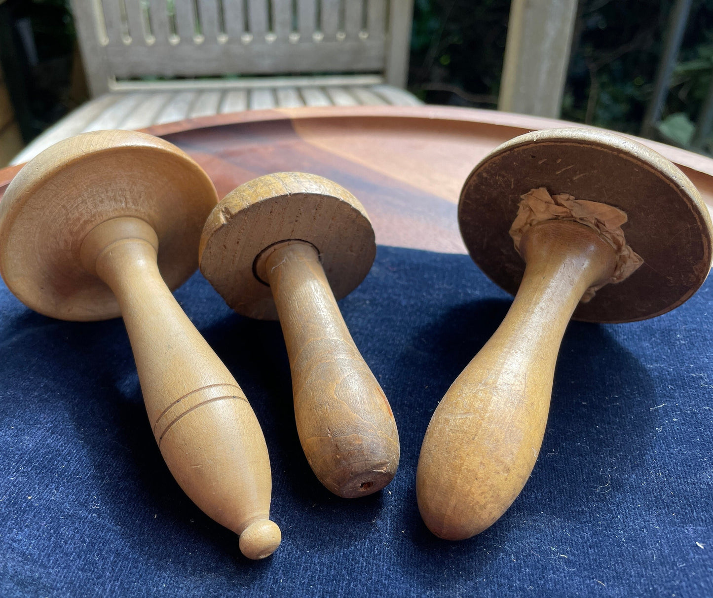 Three Vintage hand turned wooden sewing darning mushrooms 1930s / 1940s