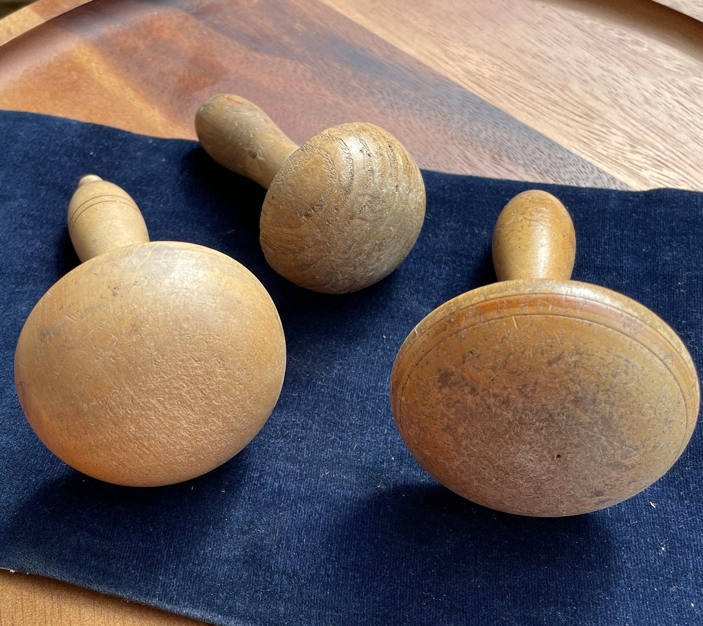 Three Vintage hand turned wooden sewing darning mushrooms 1930s / 1940s