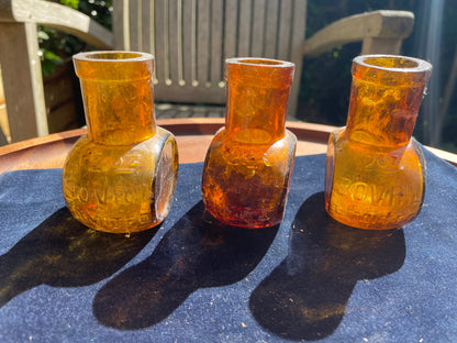 Three vintage Bovril 2oz brown glass bottles 8cm tall