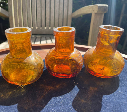 Three vintage Bovril 2oz brown glass bottles 8cm tall