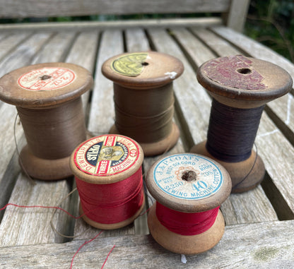 Five Vintage threads on wooden bobbins - Dorcas, Sylco, J & P Coats