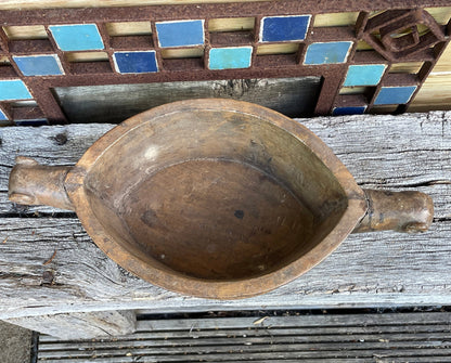 Oval Kharal wooden Rajasthan hand carved bowl 43cm long