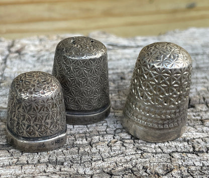 Three silver thimbles Charles Horner, Chester silver ,Edwardian , hallmarked