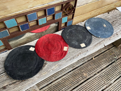 Four Vintage Chinese hand Embroidered Satin Silk Round Mats 21cm diameter