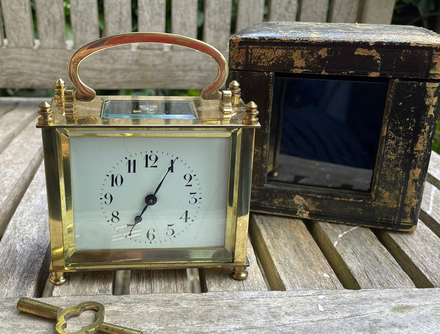 Antique French Carriage clock in original case with key - 1920's - 10cm tall