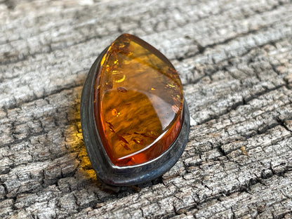 925 Silver and Amber substitute brooch 4cm wide