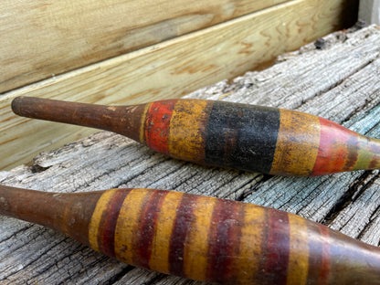 Three Antique wooden chapati bread rolling pins bright original lacquer paint from India 30cm long