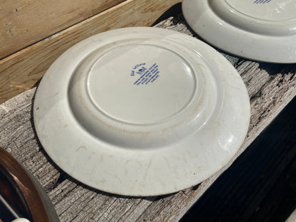 Two Gld Willow Pattern Vintage English Ironstone Pottery Dinner Plates 25cm diameter