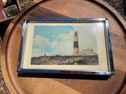 Vintage Teapot stand or tea tray with period photo by Zimco England 1930's - 25x16cm