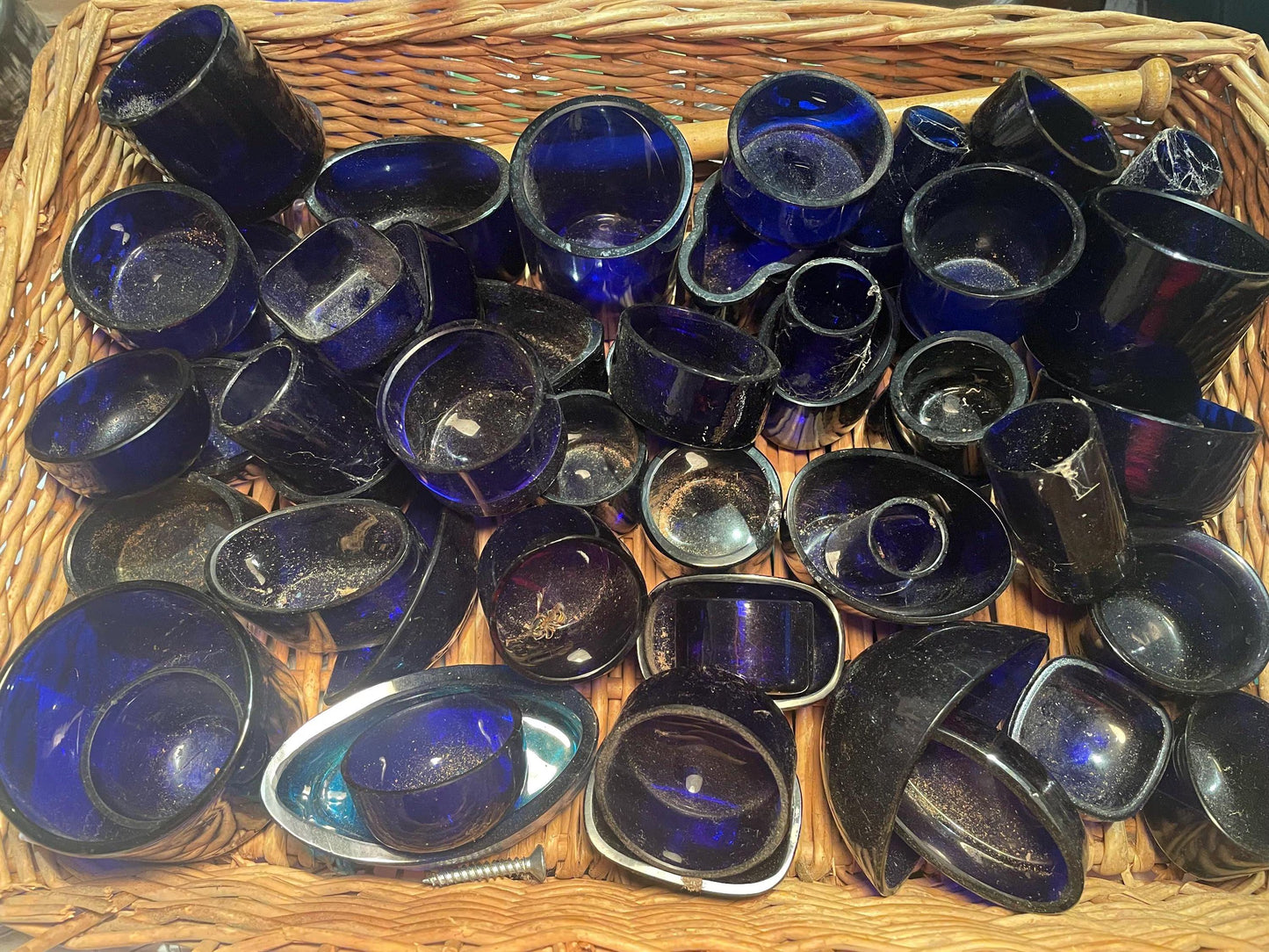 Two Cobalt Blue Glass Liners For Salt Cellars etc 36mm across