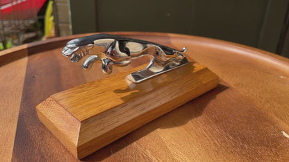 Jaguar car  mascot mounted on oak plinth 15cm long