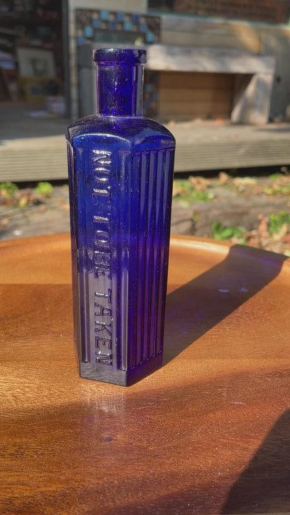 Victorian cobalt blue hexagonal 6oz 'Not To Be Taken' Poison Bottle c1890's