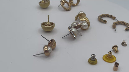 Vintage High-End Costume Jewellery Earrings Collection – Gold Tone Faux Pearl Rope Hoop Stud Earrings