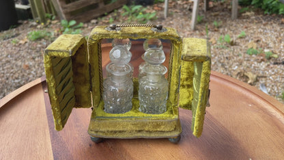 Victorian French Scent bottles in velvet presentation cabinet 12cm tall c1890