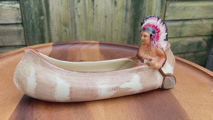 Burleigh Ware vintage Deco 1930's native American Indian in a canoe 22cm long