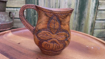 Folk art wooden hand worked arts and crafts loving cup treen 12cm tall