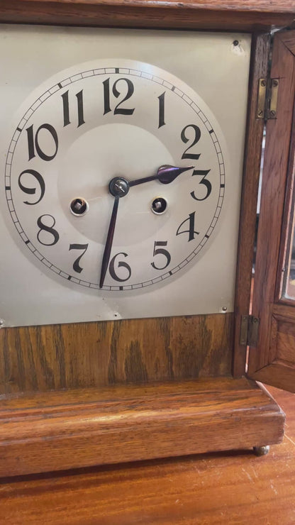 F & C Hässig Agenstein of Switzerland oak mantle clock 1930's