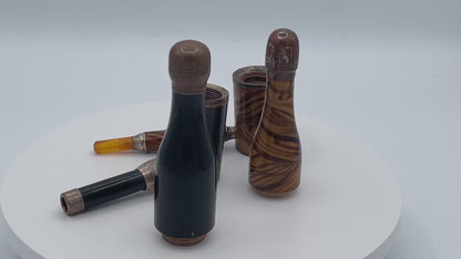 Pair of Vintage Novelty Bottle Pipes Wooden Folding Tobacco Pipes in Bottle Cases