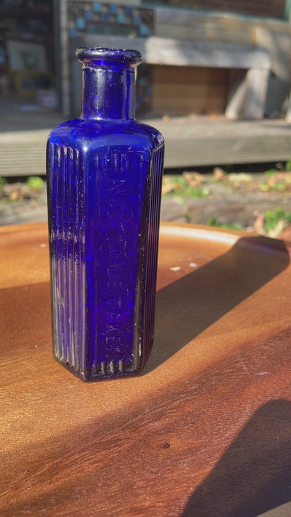 Victorian cobalt blue hexagonal 4oz 'Not To Be Taken' Poison Bottle c1890's