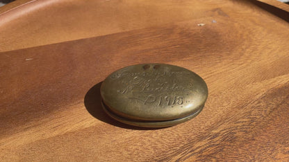 Rare 1918 Antique Brass Snuff Box James Rouse Shelton Leicester Portrait Engraved Tobacciana Victorian