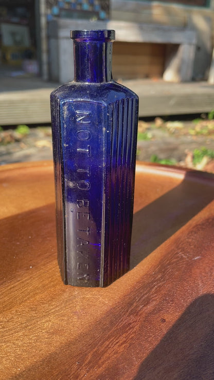 Victorian cobalt blue hexagonal 'Not To Be Taken' Poison Bottle c1890's