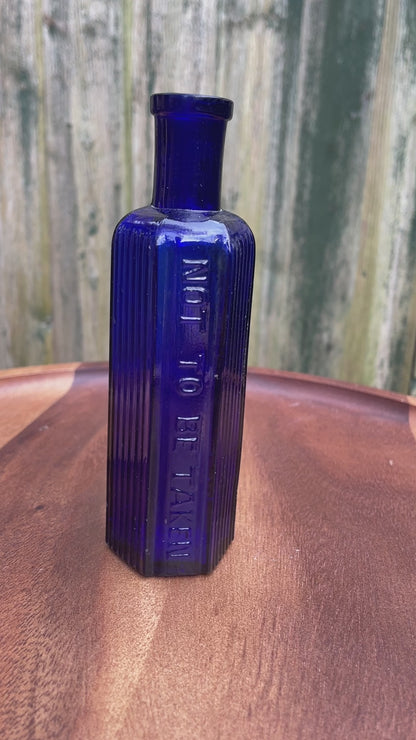 Cobalt Blue hexagonal 4oz Poison 'Not To Be Taken' Bottle c1890