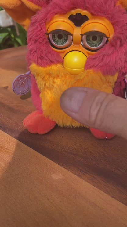 Vintage 1998 Furby – Rooster Model with Green Eyes – Red & Orange Fur – Original Tags – Tiger Electronics