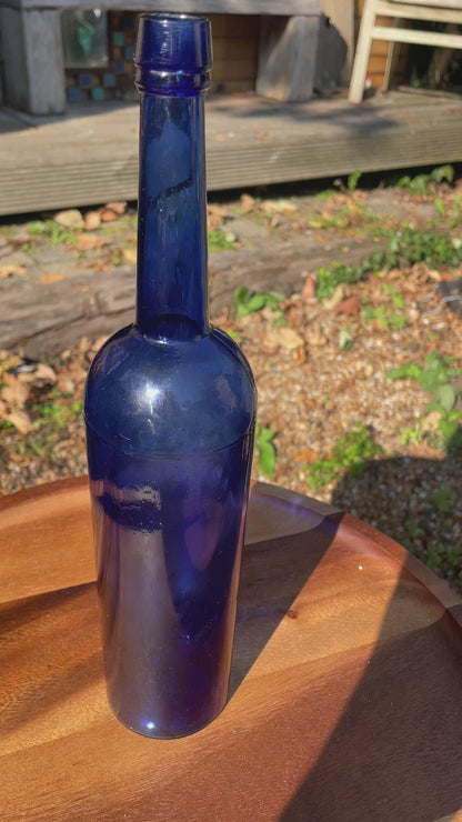 Tall Victorian cobalt blue castor oil glass bottle c1890’s