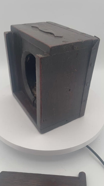 Vintage Homemade Folk Art Pocket Watch Stand and Travel Case – 1920s/1930s Wooden Mantel Display