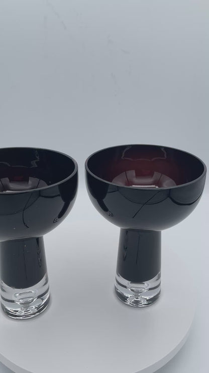 Pair of Mid Century Modern Smoke Grey Cased Glass Goblets 14cm