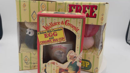 Wallace & Gromit Complete Ceramic Egg Cup Collection | Kinnerton Boxed Set & Rare Original Chocolate Egg