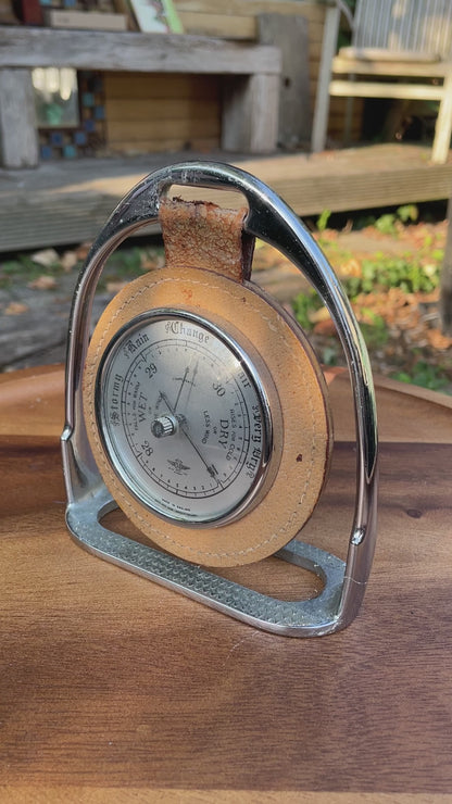 Mid century working horse stirrup desk barometer by SB England