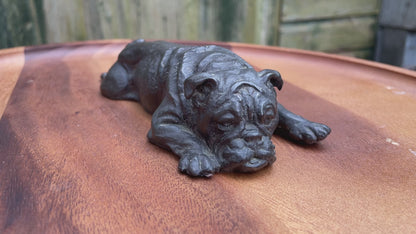 Doris Lindner British recumbent bulldog cast figure 18cm long