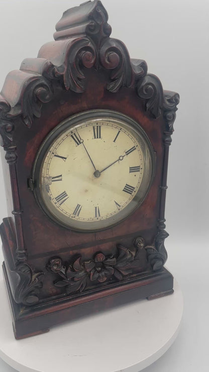 Early Victorian Carved Mahogany Architectural Mantel Clock Case – 29cm Tall with Converted Pocket Watch Movement