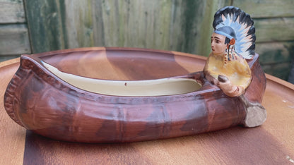 Burleigh Ware vintage 1930's native American Indian in a canoe