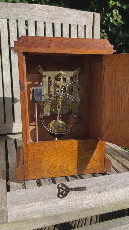 F & C Hässig Agenstein of Switzerland oak mantle clock 1930's