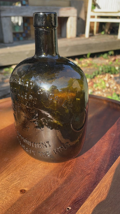 Rare James Buchanan and Co Ltd distillers olive green whisky bottle perfect order c1900