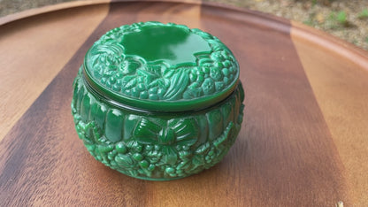 Art Deco Malachite glass trinket pot