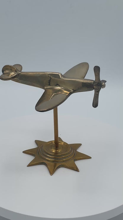 Vintage Brass Spitfire Aircraft Model Desk Ornament Plane Sculpture RAF Aviation