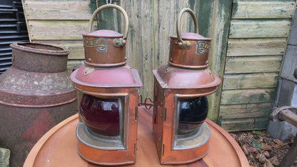 Pair of antique brass and port and starboard nautical ship lamps