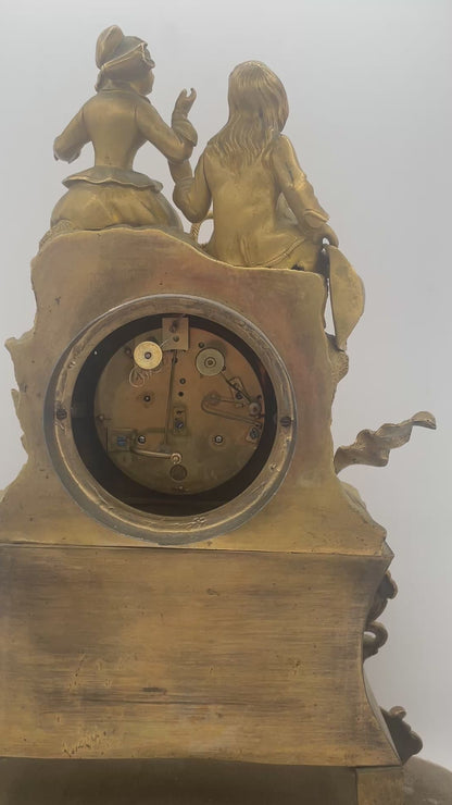 Antique French Ormolu & Gilt Bronze Figural Mantel Clock – 45cm Tall Pastoral Couple with S. Marti Movement